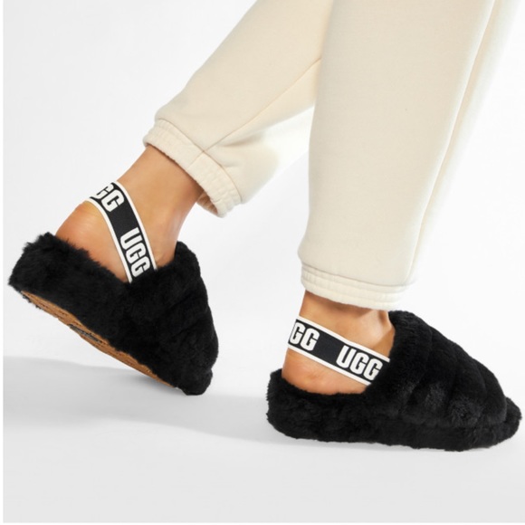 UGG Shoes - UGG WOMEN'S FLUFF YEAH SLIDE, BLACK, SIZE 8, New